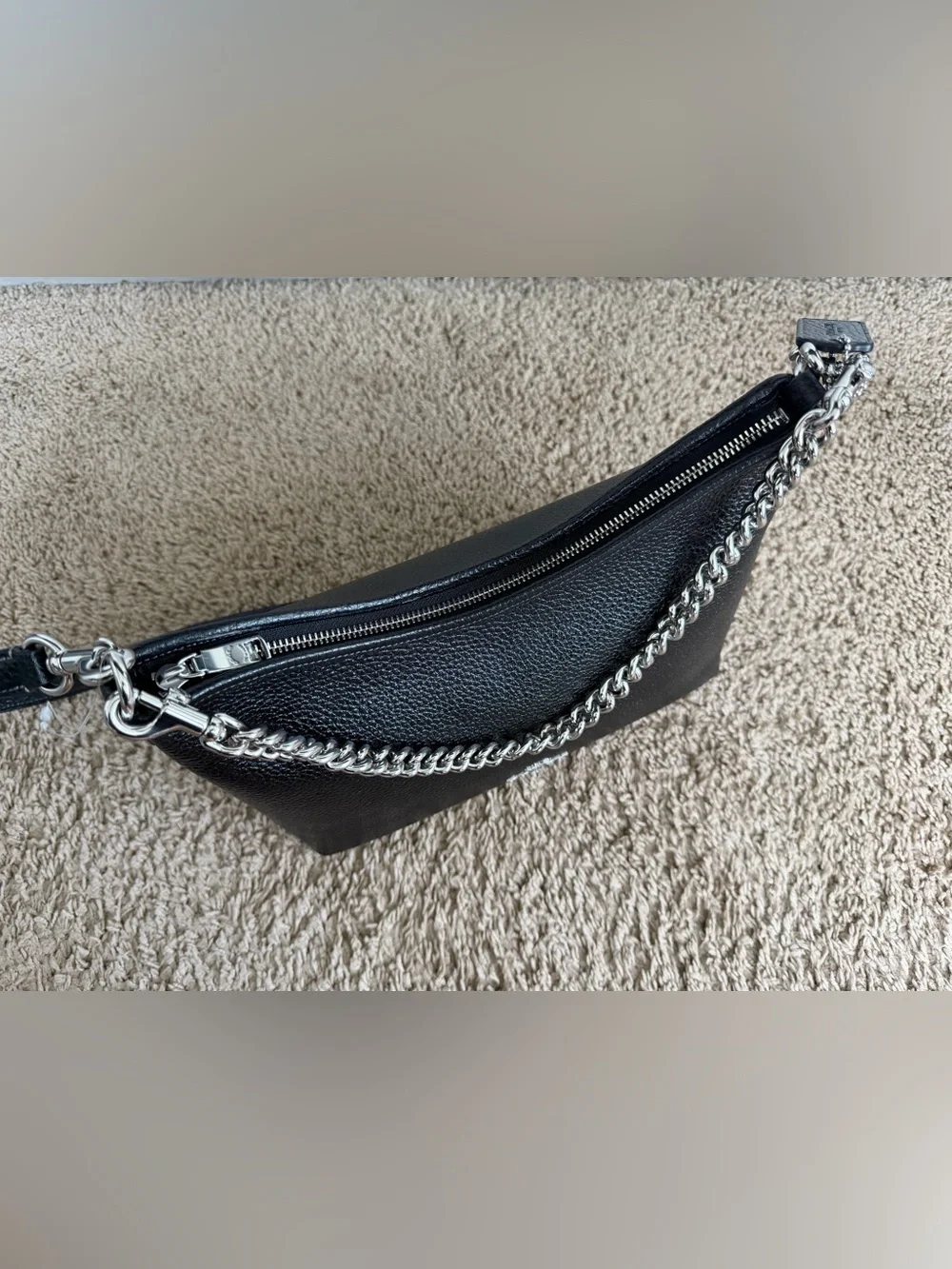 COACH Laurel Shoulder Bag Black Pebbled Leather with Silver Chain Accent - Picture 6 of 10